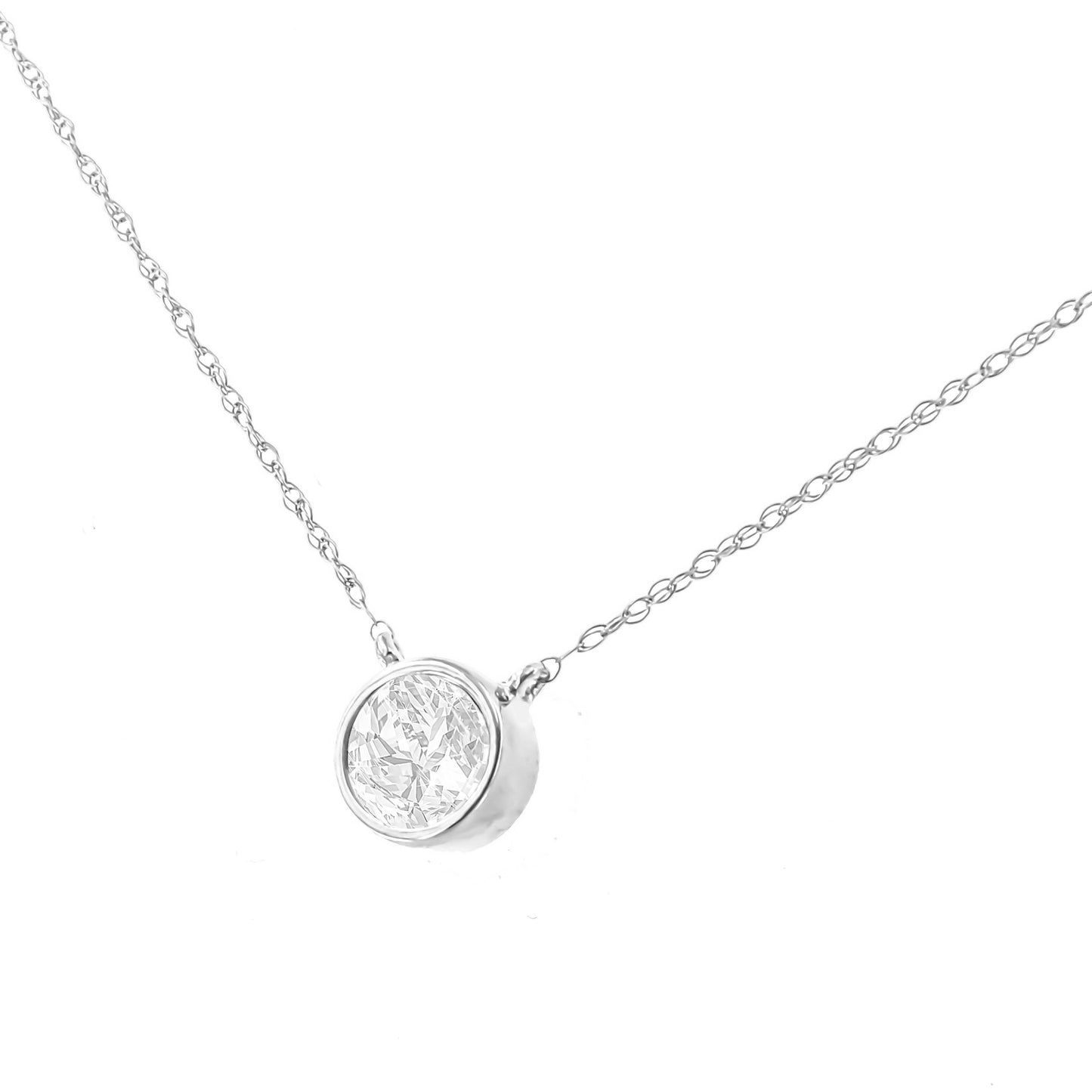 10K White Gold 1/3 Cttw Round-Cut Diamond Bezel 18" Pendant Necklace (J-K Color, I1-I2 Clarity) Bids.com