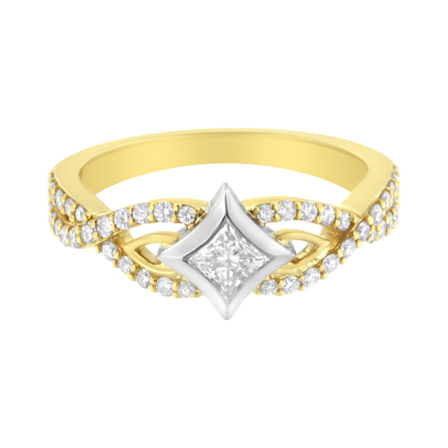 10K Two Tone Color 2/3 Cttw Diamond Kite and Twist Shank Ring (H-I Color,SI2-I1 Clarity) Bids.com