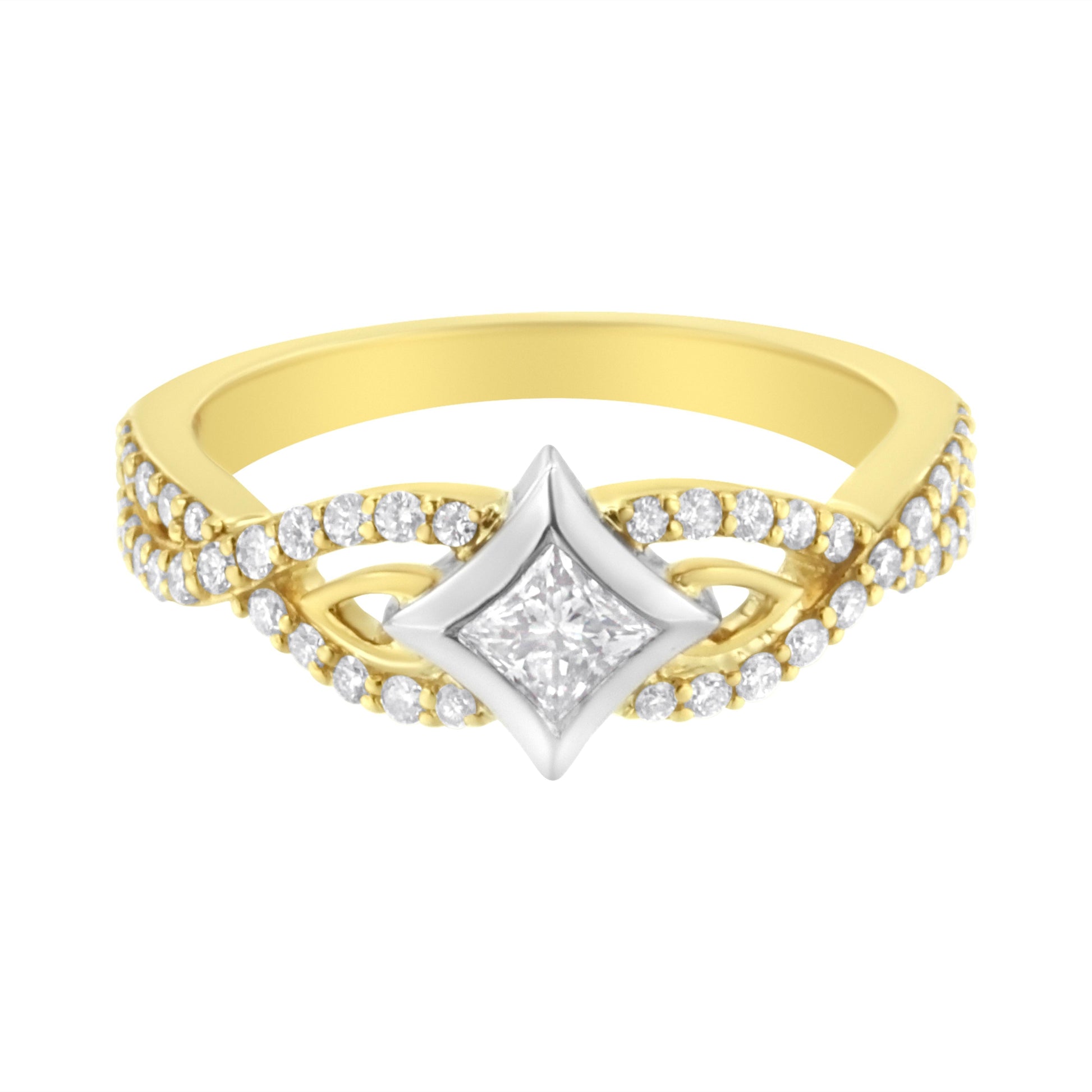 10K Two Tone Color 2/3 Cttw Diamond Kite and Twist Shank Ring (H-I Color,SI2-I1 Clarity) Bids.com