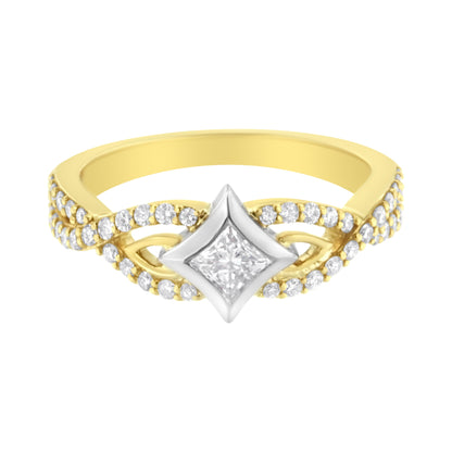 10K Two Tone Color 2/3 Cttw Diamond Kite and Twist Shank Ring (H-I Color,SI2-I1 Clarity) Bids.com