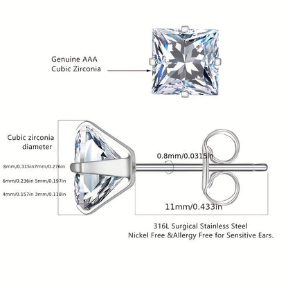 316 Stainless Steel Square Stud Earrings with Cubic Zirconia Accents DailySale