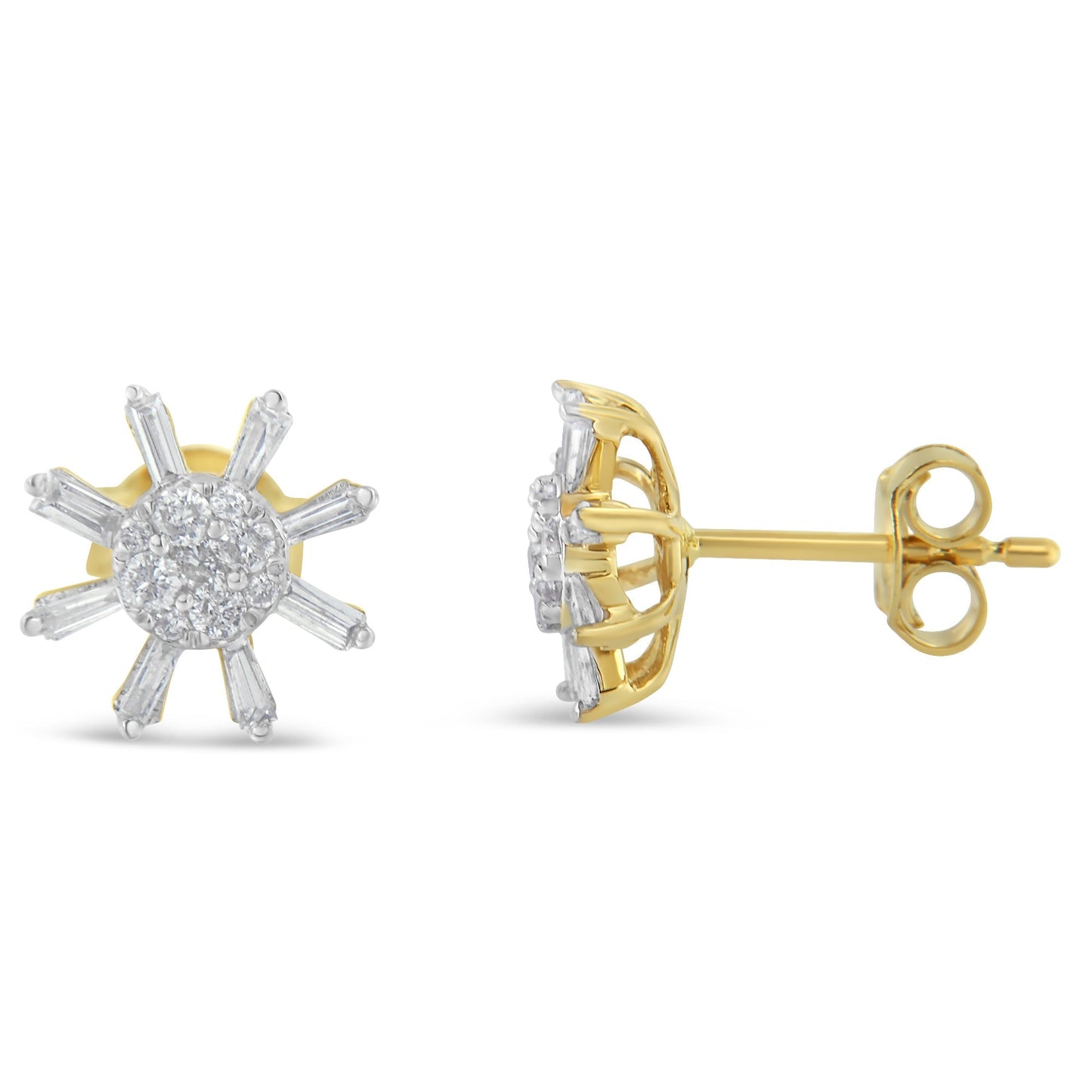 10k Yellow Gold Round and Baguette Diamond Stud Earring (0.50 cttw, H-I Color, I2-I3 Clarity) Bids.com