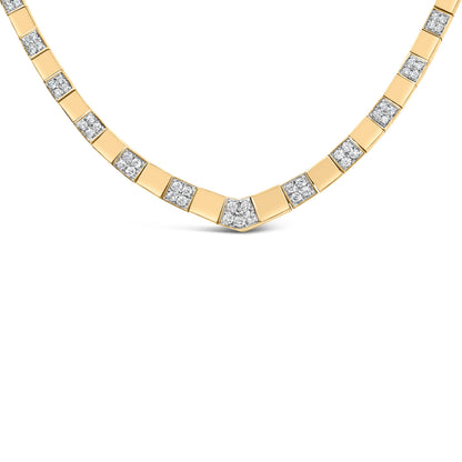 14K Yellow Gold 4/5 Cttw Diamond Cluster and Bar Set Link 3.5 MM Chain Necklace (G-H Color, VS1-VS2 Clarity) - 16" Inches Bids.com