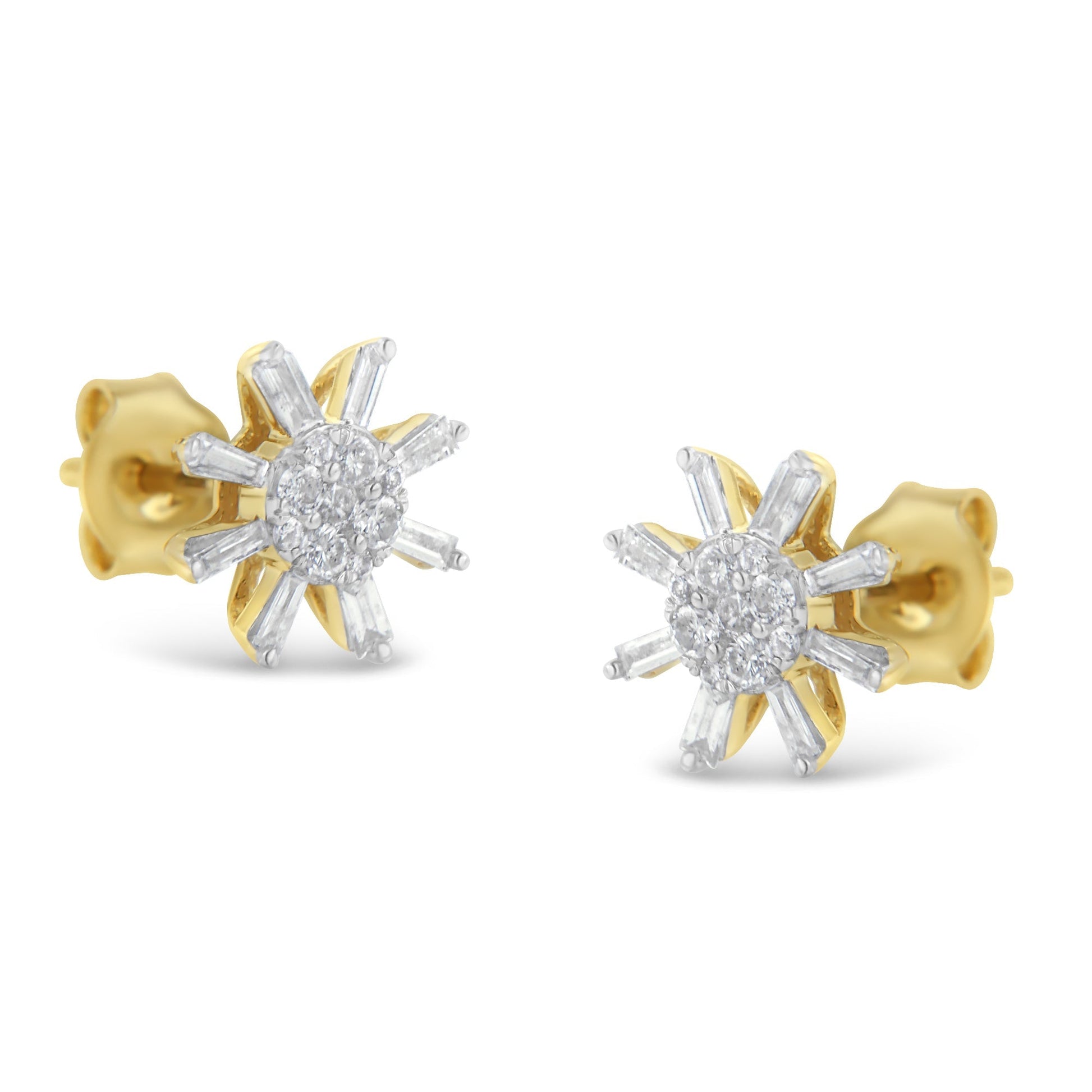 10k Yellow Gold Round and Baguette Diamond Stud Earring (0.50 cttw, H-I Color, I2-I3 Clarity) Bids.com