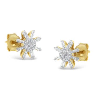 10k Yellow Gold Round and Baguette Diamond Stud Earring (0.50 cttw, H-I Color, I2-I3 Clarity) Bids.com