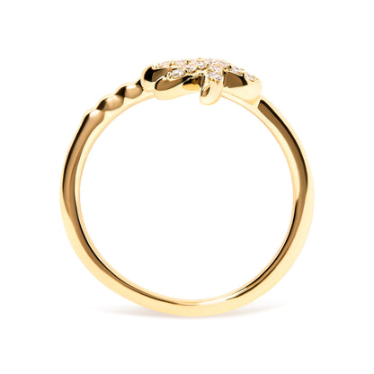 10K Yellow Gold 1/10 Cttw Diamond  Palm Tree Statement Ring (H-I Color, I1-I2 Clarity) - Ring Size 7 Bids.com