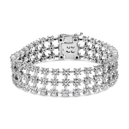 18K White Gold 7 1/2 Cttw Diamond 3 Row Floral Link Bracelet (G-H Color, VS1-VS2 Clarity) - 7 " Inches Bids.com