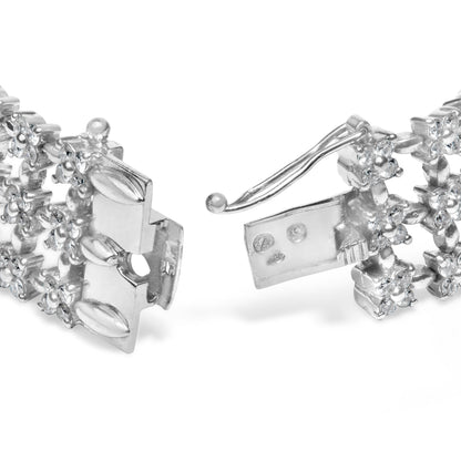 18K White Gold 7 1/2 Cttw Diamond 3 Row Floral Link Bracelet (G-H Color, VS1-VS2 Clarity) - 7 " Inches Bids.com
