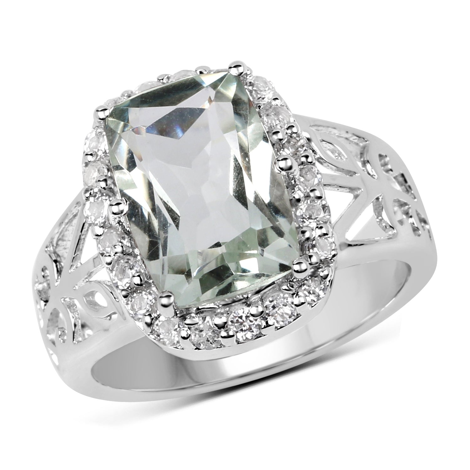 3.94 Carat Genuine Green Amethyst and White Topaz .925 Sterling Silver Ring Bids.com