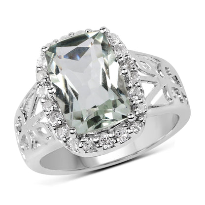 3.94 Carat Genuine Green Amethyst and White Topaz .925 Sterling Silver Ring Bids.com