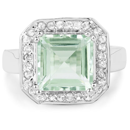 5.21 Carat Genuine Green Amethyst and White Topaz .925 Sterling Silver Ring Bids.com