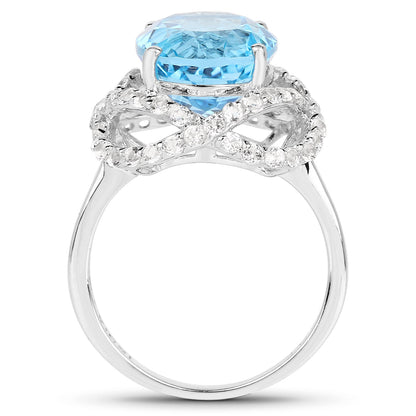 7.32 Carat Genuine Swiss Blue Topaz & White Topaz .925 Sterling Silver Ring Bids.com