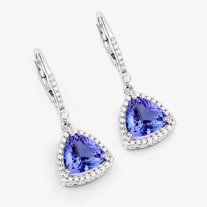 4.61 Carat Genuine Tanzanite and White Diamond 14K White Gold Earrings Bids.com