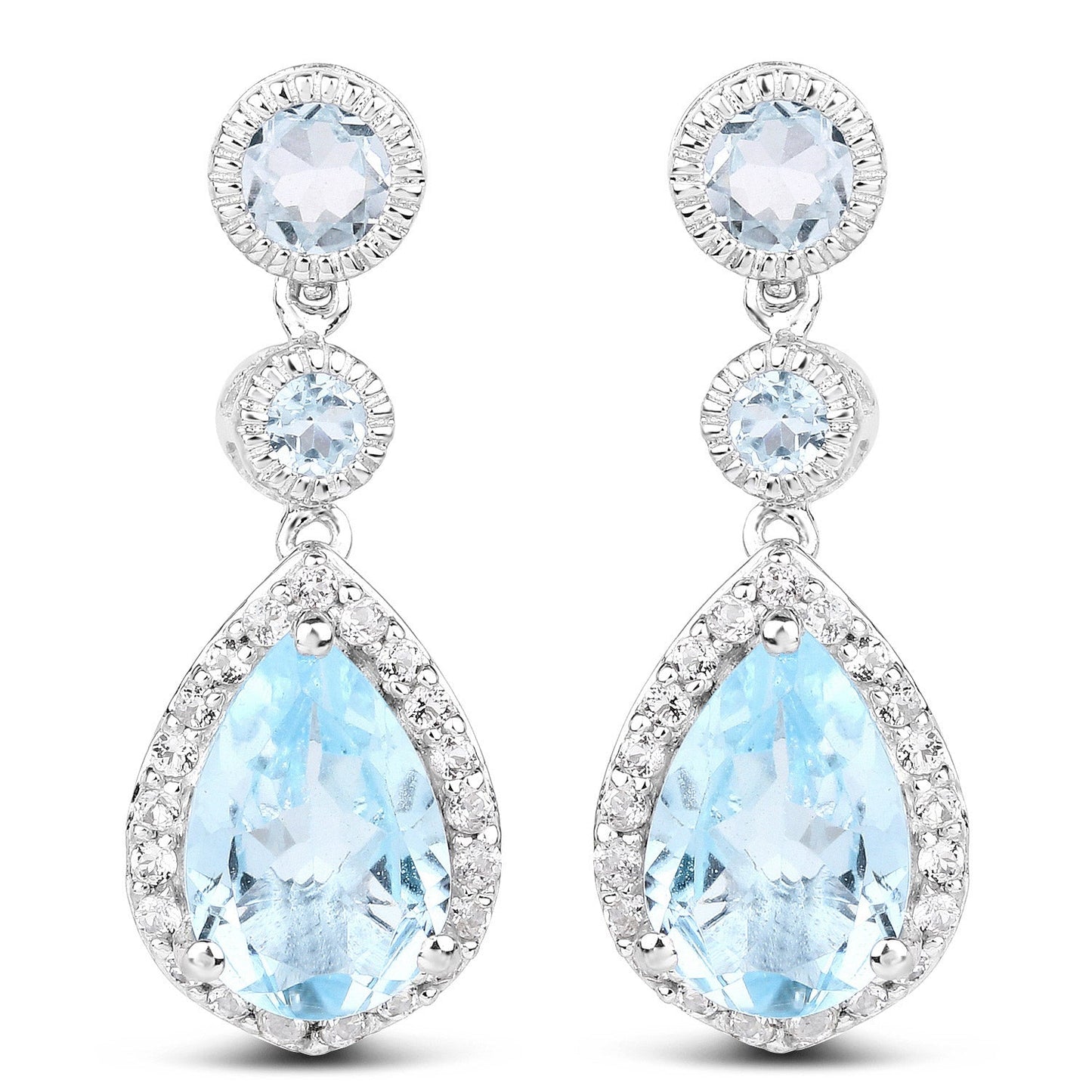 9.46 Carat Genuine Blue Topaz and White Topaz .925 Sterling Silver Earrings Bids.com