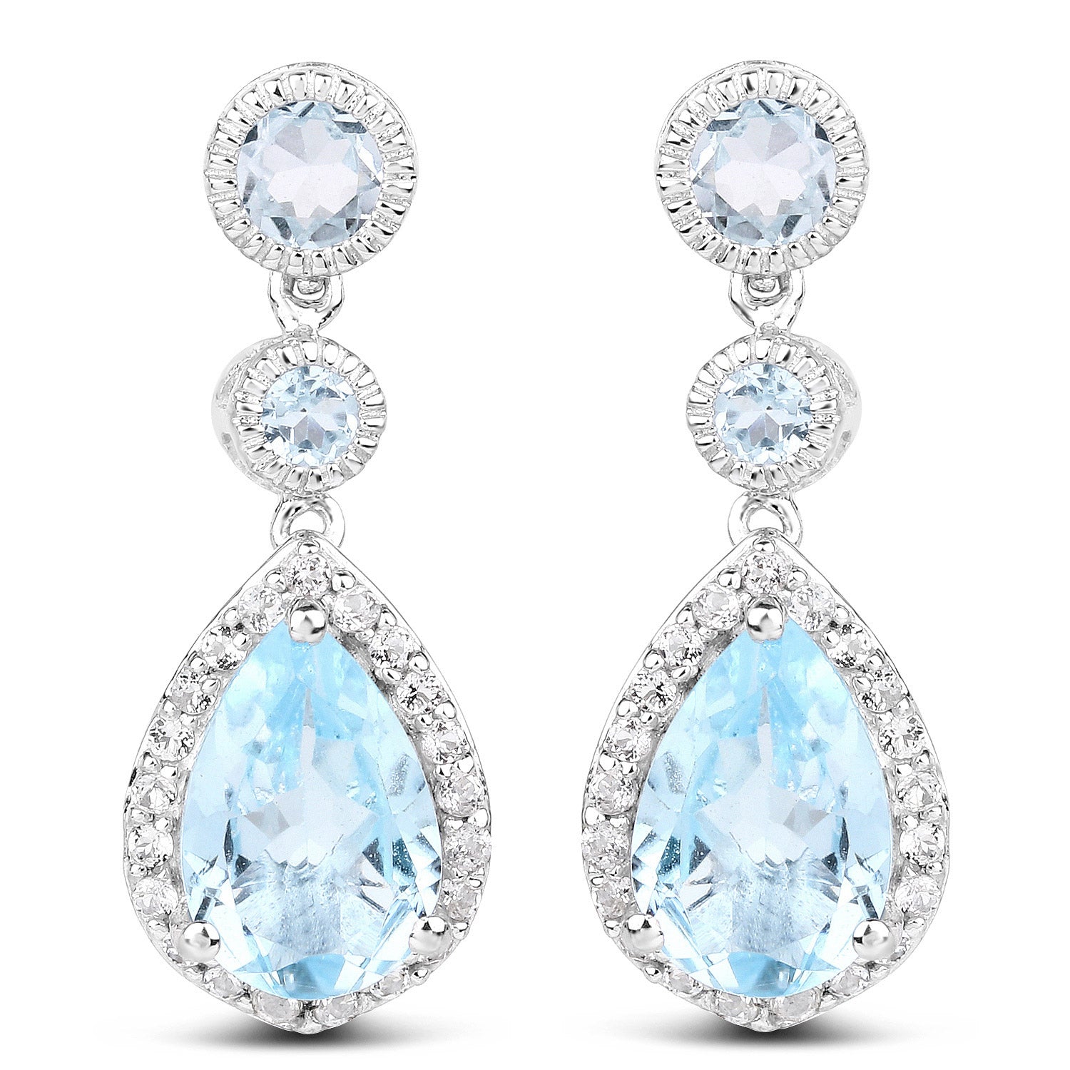 9.46 Carat Genuine Blue Topaz and White Topaz .925 Sterling Silver Earrings Bids.com