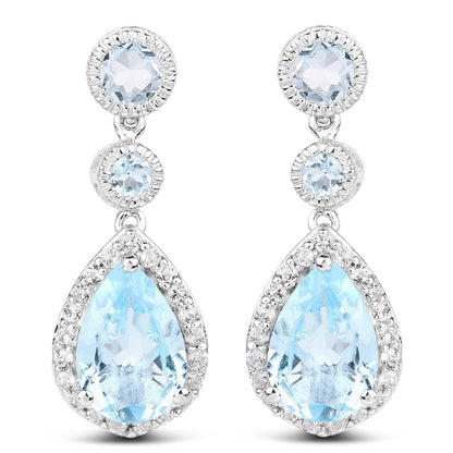9.46 Carat Genuine Blue Topaz and White Topaz .925 Sterling Silver Earrings Bids.com