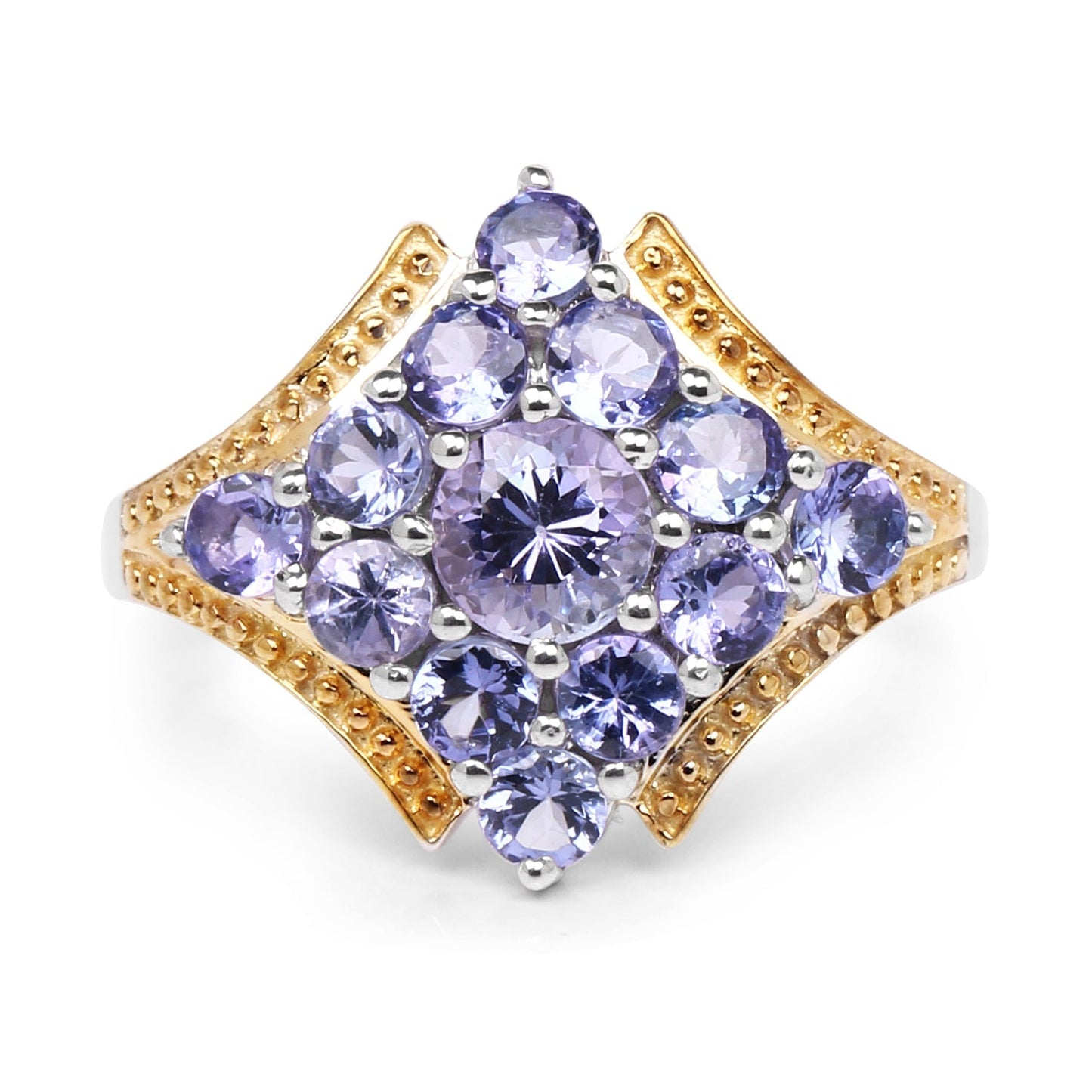 Two Tone Plated 1.67 Carat Genuine Tanzanite .925 Sterling Silver Ring Bids.com