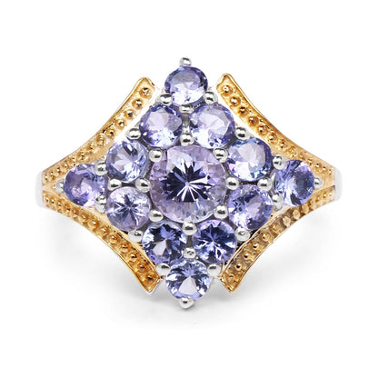 Two Tone Plated 1.67 Carat Genuine Tanzanite .925 Sterling Silver Ring Bids.com