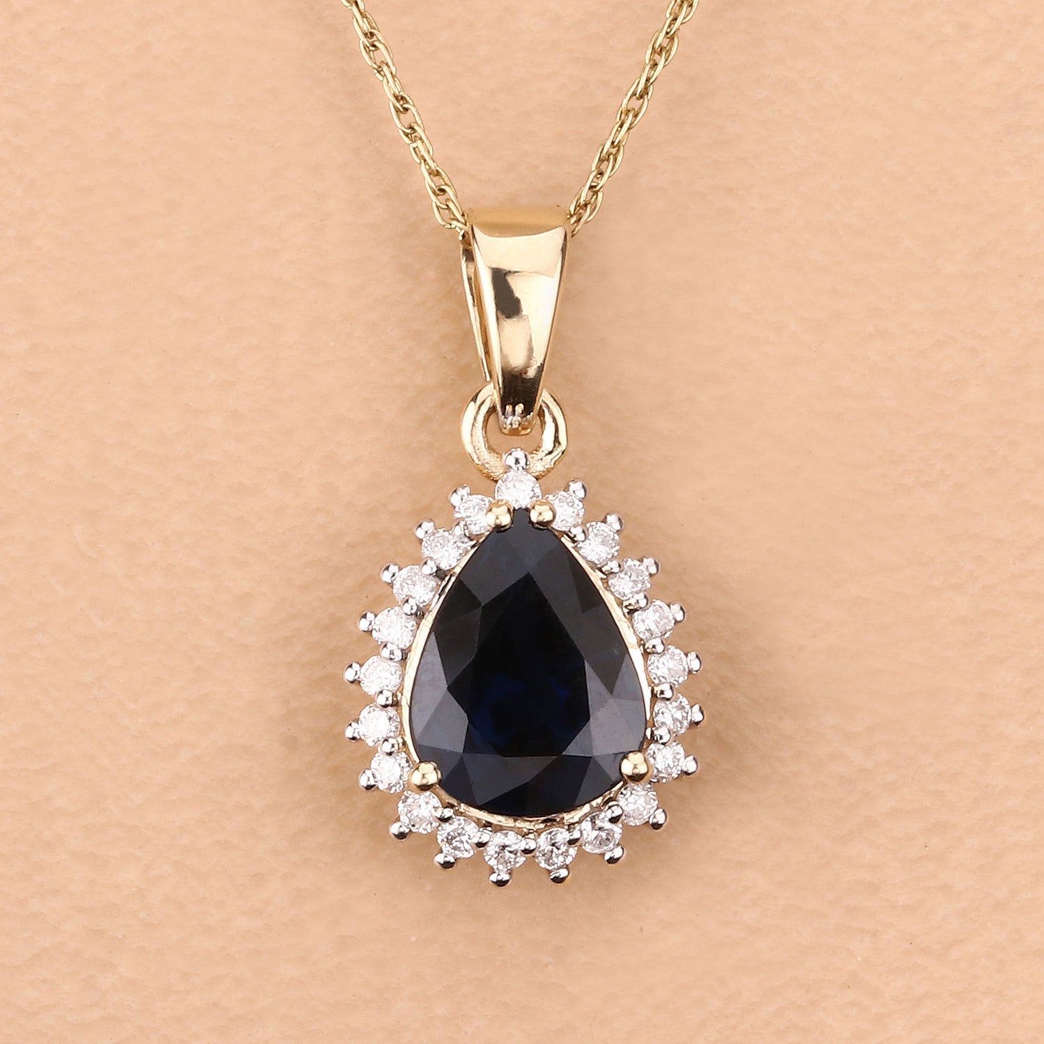 2.09 Carat Genuine Blue Sapphire and White Diamond 14K Yellow Gold Pendant Bids.com