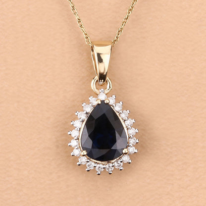 2.09 Carat Genuine Blue Sapphire and White Diamond 14K Yellow Gold Pendant Bids.com
