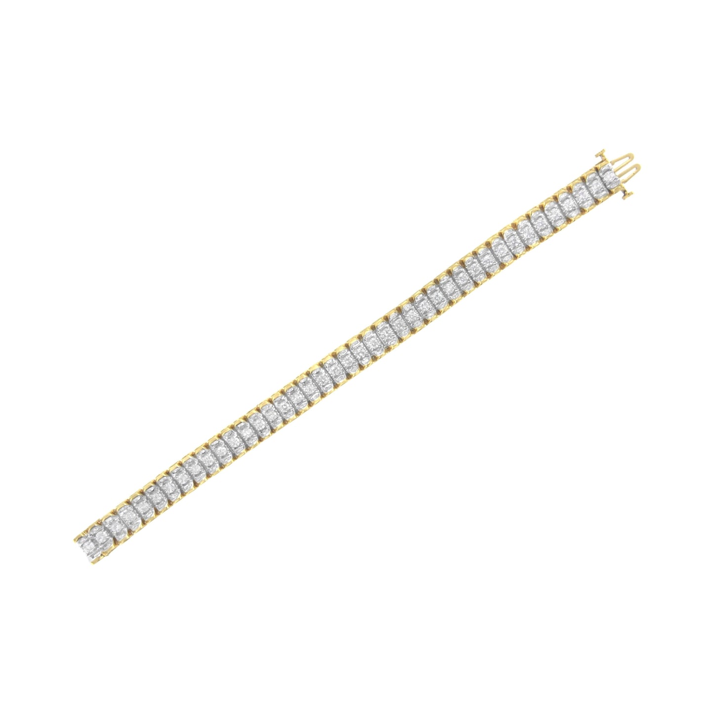 14K Yellow and White Gold 5.0 Cttw Round & Baguette Cut Diamond 7" Reflective Tennis Bracelet (H-I Color, I1-I2 Clarity) Bids.com
