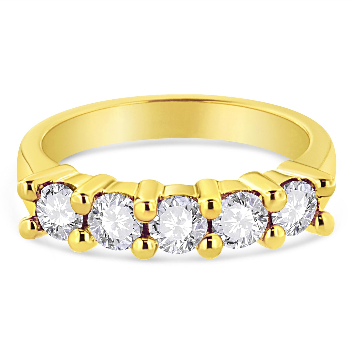 14K Yellow Gold Plated .925 Sterling Silver 1.0 Cttw Shared Prong-set Round Diamond 5 Stone Band Ring (J-K Color, I1-I2 Clarity) - Size 7 Bids.com