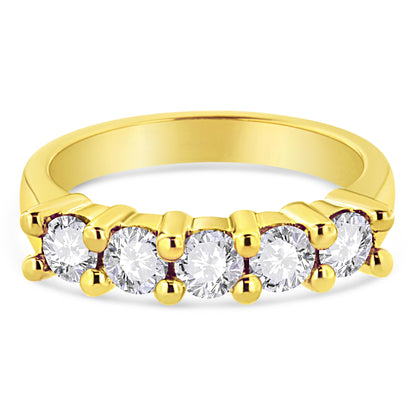 14K Yellow Gold Plated .925 Sterling Silver 1.0 Cttw Shared Prong-set Round Diamond 5 Stone Band Ring (J-K Color, I1-I2 Clarity) - Size 7 Bids.com