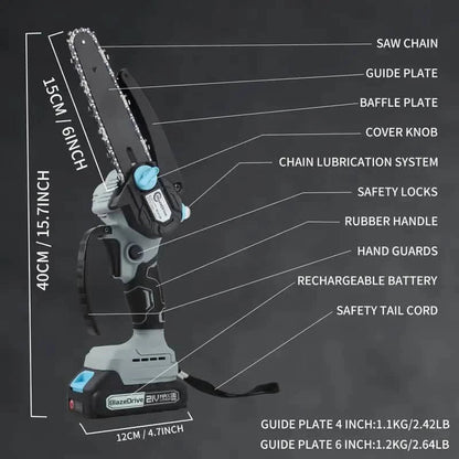 21V 4-6 Inch Cordless Chainsaw Kit with Built-in Lubrication, Battery and Charger DailySale