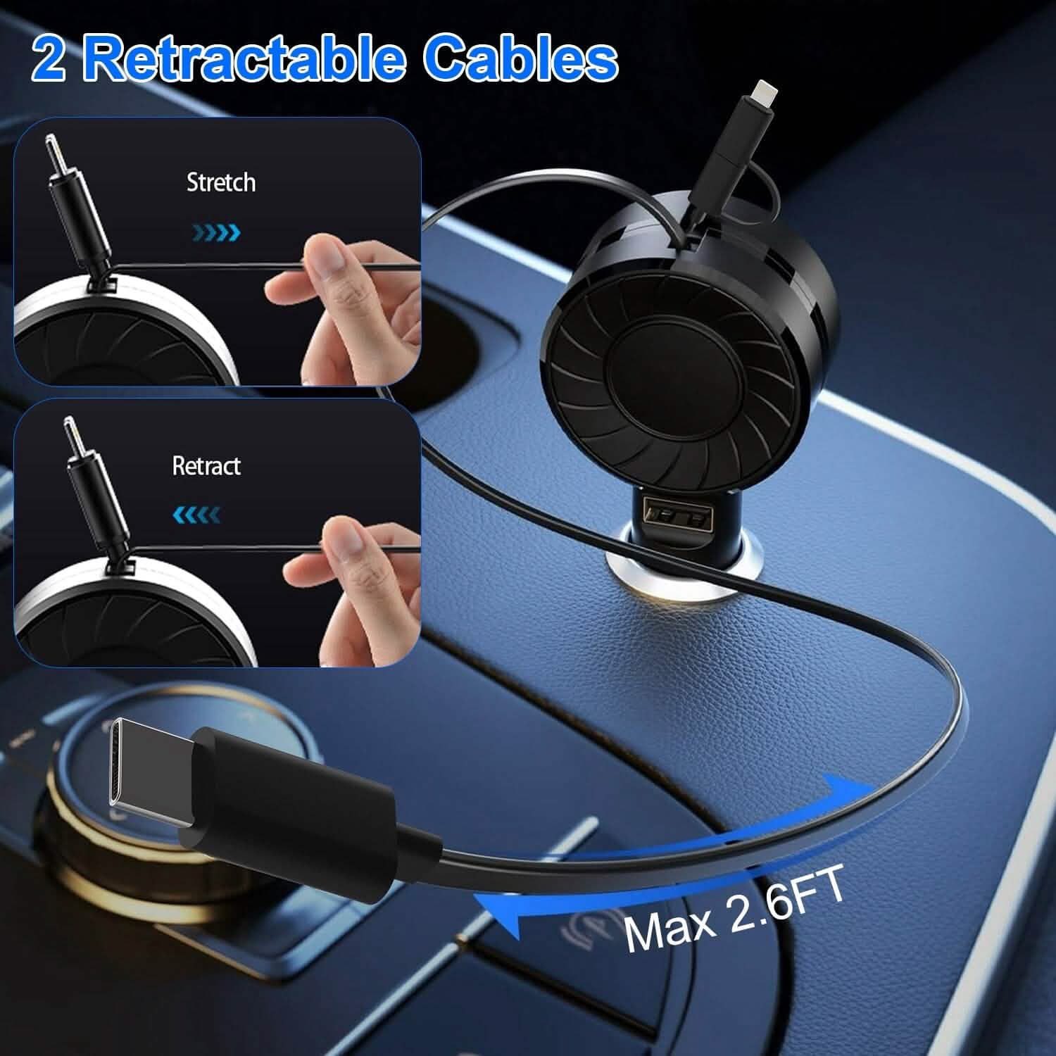 21W 3-in-1 Retractable Car Phone Charger DailySale