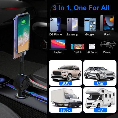 21W 3-in-1 Retractable Car Phone Charger DailySale