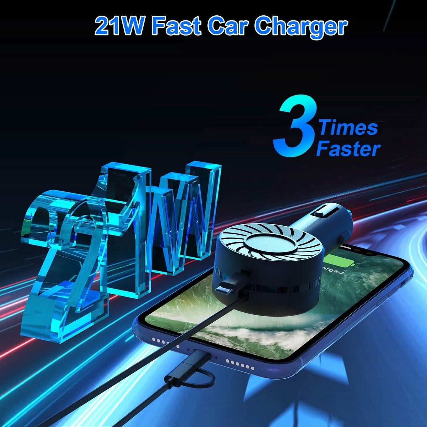 21W 3-in-1 Retractable Car Phone Charger DailySale
