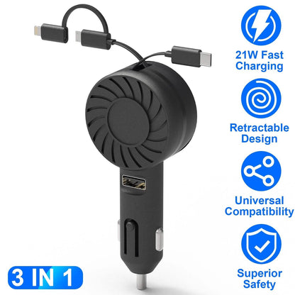 21W 3-in-1 Retractable Car Phone Charger DailySale