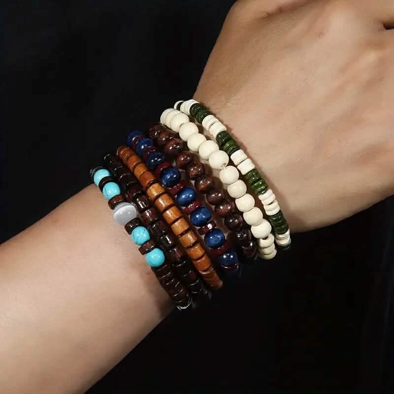 22-Pieces: Bohemian Vintage Wooden Beads Bracelet Set DailySale