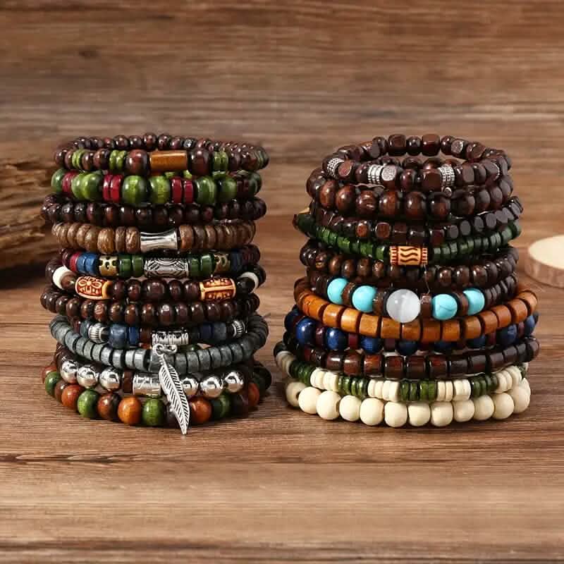 22-Pieces: Bohemian Vintage Wooden Beads Bracelet Set DailySale