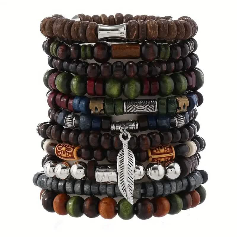 22-Pieces: Bohemian Vintage Wooden Beads Bracelet Set DailySale