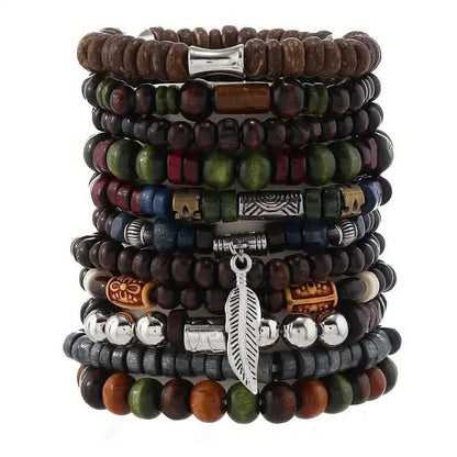 22-Pieces: Bohemian Vintage Wooden Beads Bracelet Set DailySale