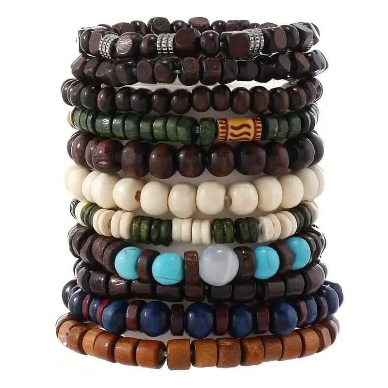 22-Pieces: Bohemian Vintage Wooden Beads Bracelet Set DailySale