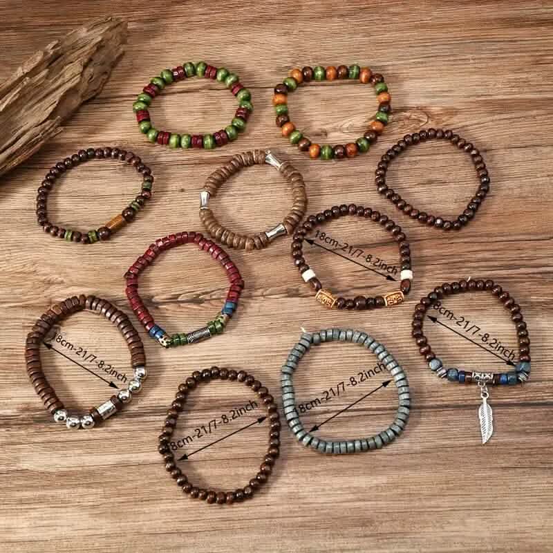 22-Pieces: Bohemian Vintage Wooden Beads Bracelet Set DailySale