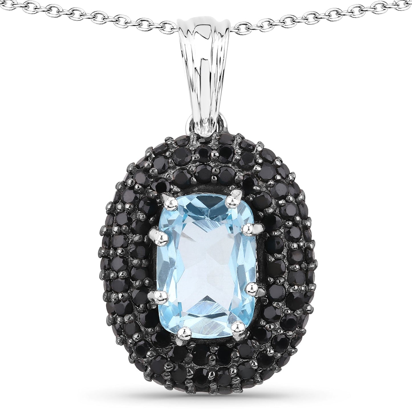 6.70 Carat Genuine Blue Topaz and Black Spinel .925 Sterling Silver Pendant Bids.com