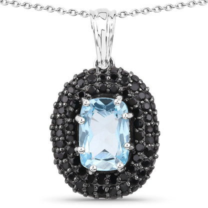 6.70 Carat Genuine Blue Topaz and Black Spinel .925 Sterling Silver Pendant Bids.com