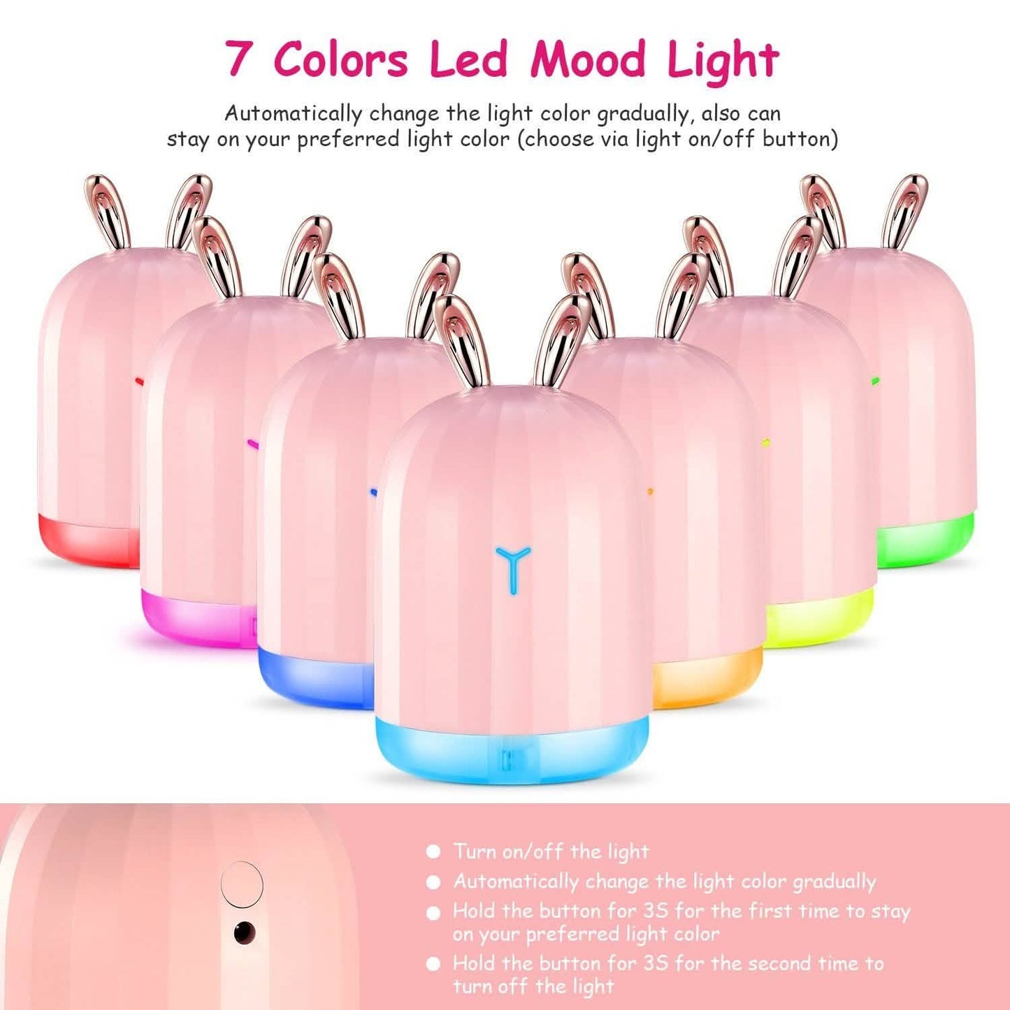 220ml Cool Mist Humidifier Ultrasonic Air Diffuser Atomizer with 7 Color DailySale