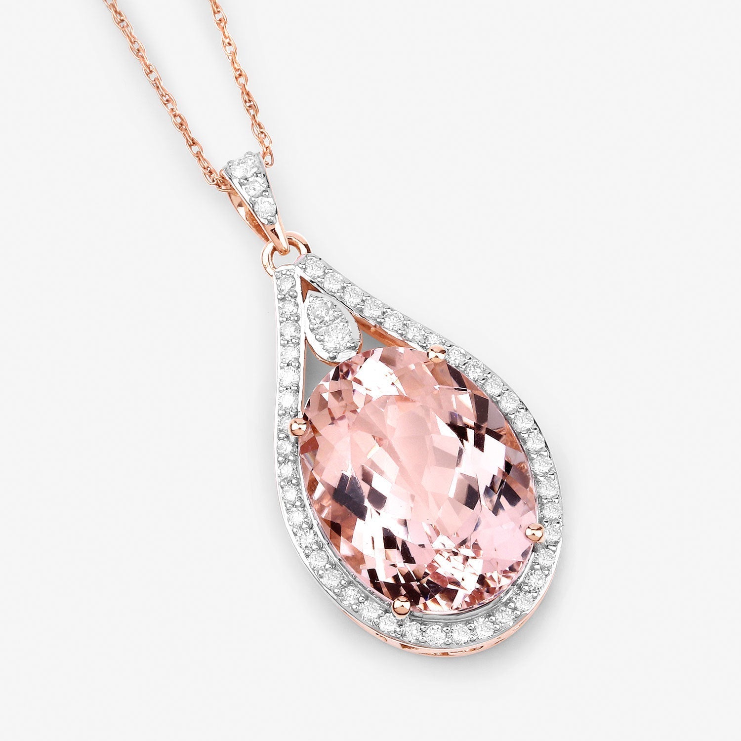 9.31 Carat Genuine Morganite and White Diamond 14K Rose Gold Pendant Bids.com