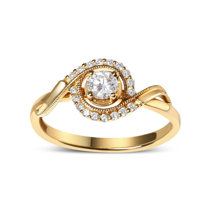 14K Yellow Gold 1/3 Cttw Diamond Solitaire and Halo Swirl Engagement Ring (G-H Color, VS2-SI1 Clarity)- Size 7 Bids.com