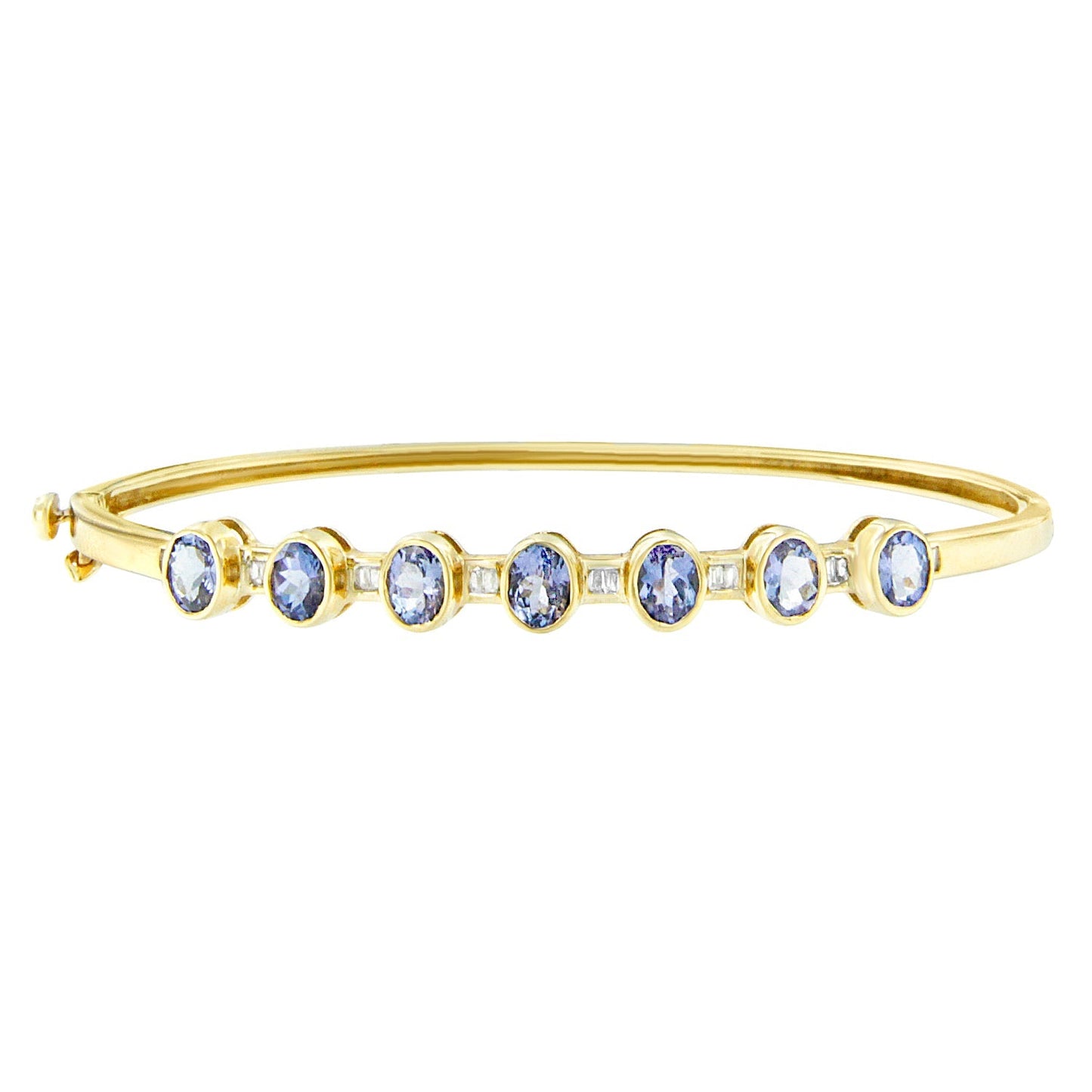 14K Yellow Gold Alternating Bezel Set 5MM Oval Shaped Tanzanite and 1/5 Cttw Diamond Bangle Bracelet (H-I Color, VS2-SI1 Clarity) - Fit's wrists up to 7.25" Inches Bids.com