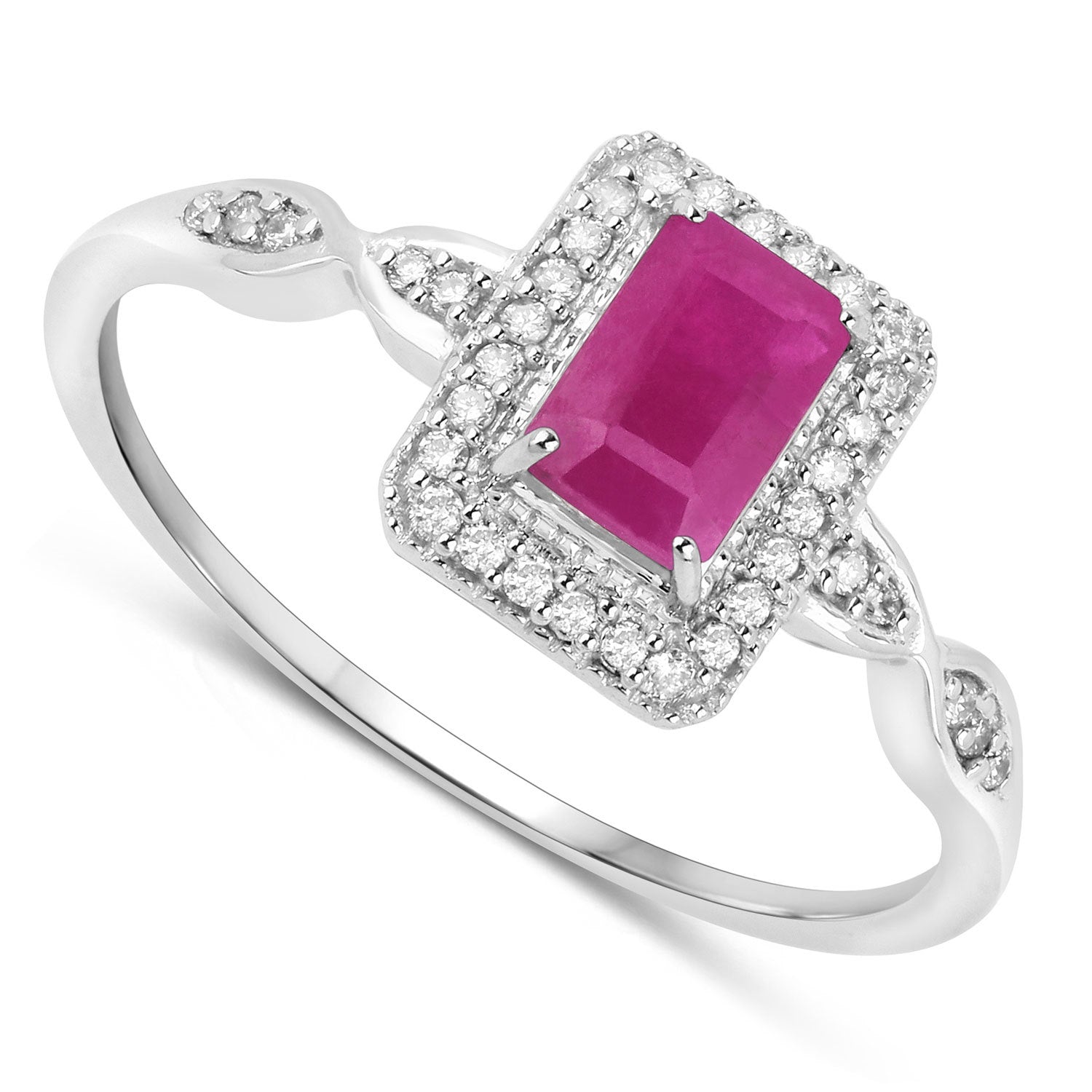 0.75 Carat Genuine Ruby and White Diamond 14K White Gold Ring Bids.com