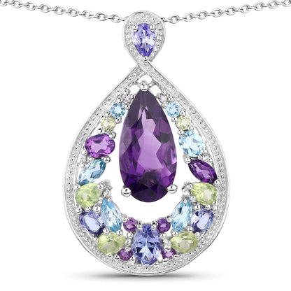 6.40 Carat Genuine Multi Stones .925 Sterling Silver Pendant Bids.com