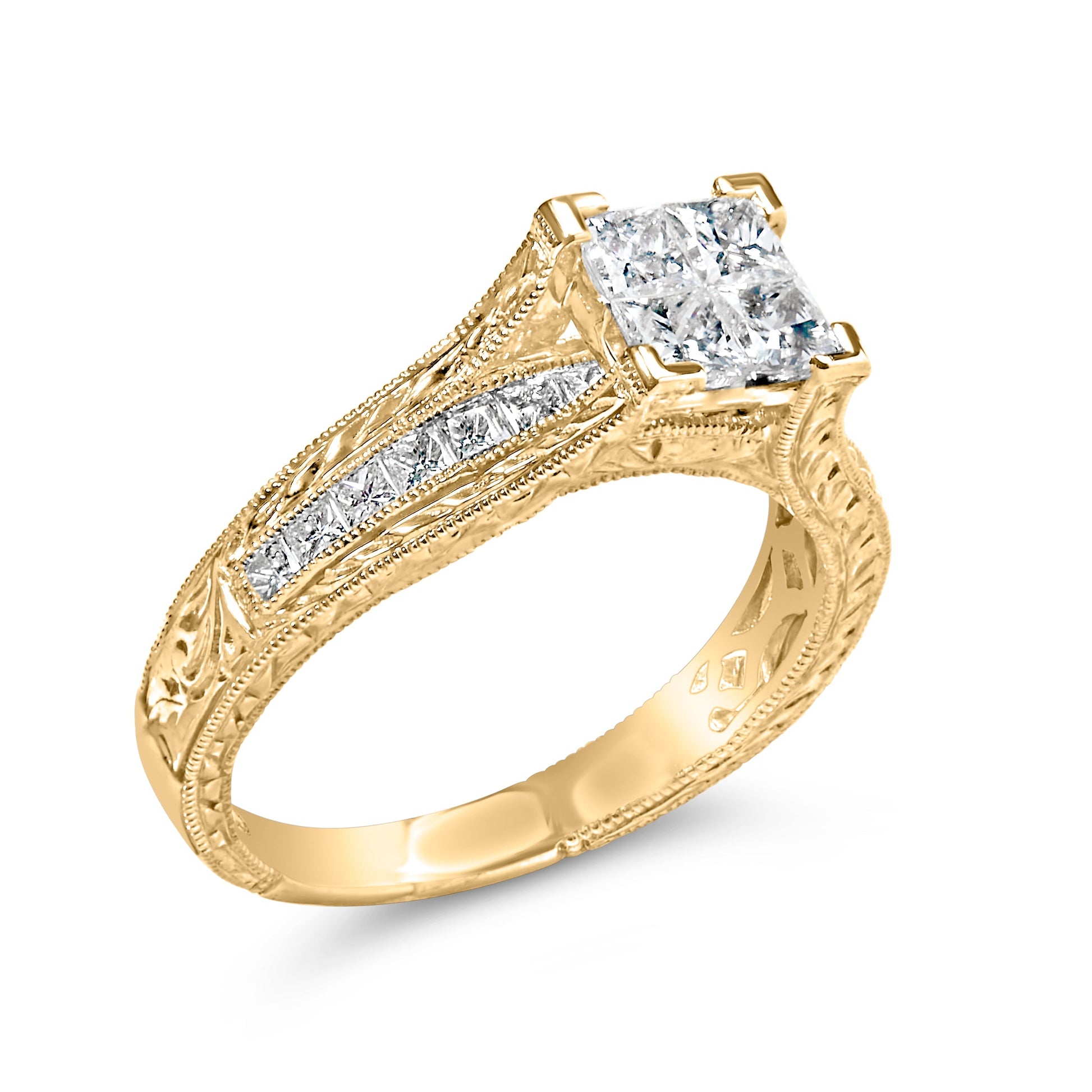 14K Yellow Gold 1.0 Cttw Princess Composite Diamond Engagement Ring (G-H Color, VS1-VS2 Clarity) - Size 7 Bids.com