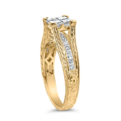 14K Yellow Gold 1.0 Cttw Princess Composite Diamond Engagement Ring (G-H Color, VS1-VS2 Clarity) - Size 7 Bids.com