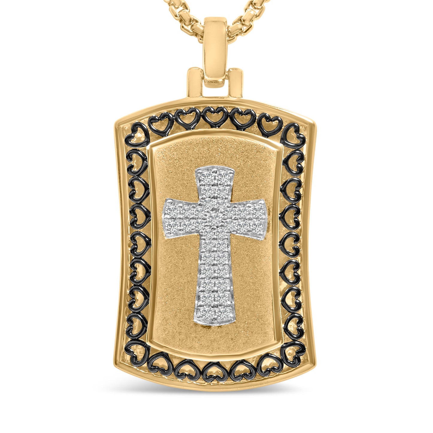 14K Yellow Gold Plated Sterling Silver 1/4 Cttw Diamond Cross Dog Tag Pendant Necklace Bids.com