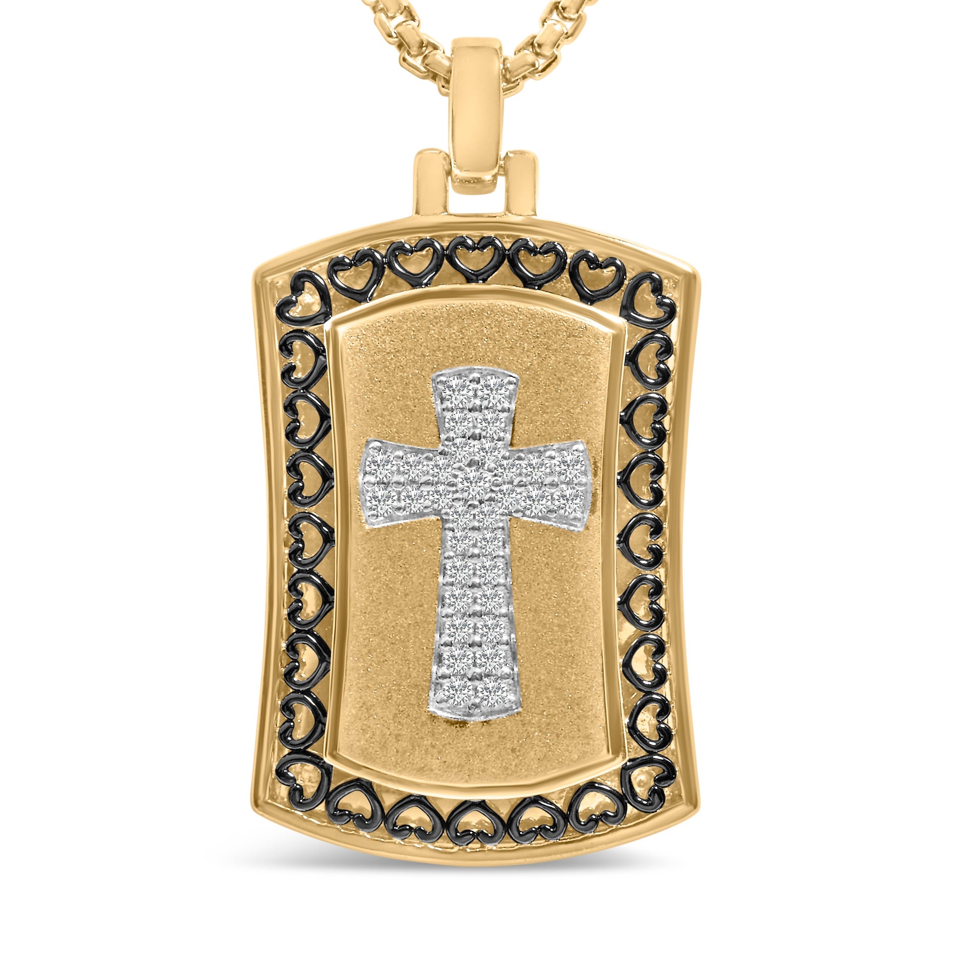 14K Yellow Gold Plated Sterling Silver 1/4 Cttw Diamond Cross Dog Tag Pendant Necklace Bids.com